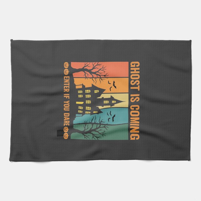 Ghost Haunted House Halloween Vector Design Tea Towel (Horizontal)