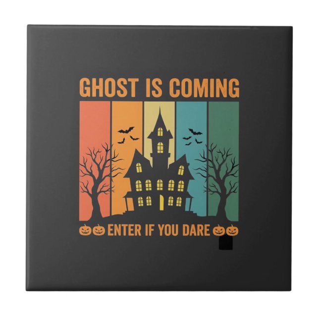 Ghost Haunted House Halloween Vector Design Tile (Front)
