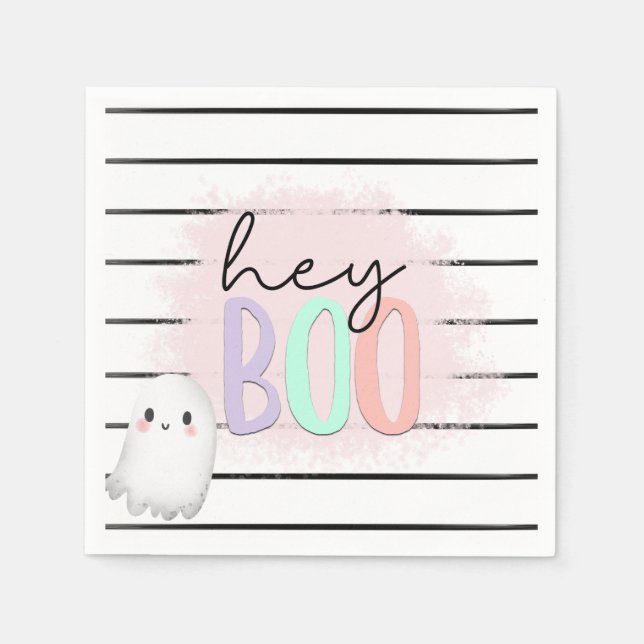 Ghost Hey Boo Pastel Pink Halloween Birthday  Napkin (Front)