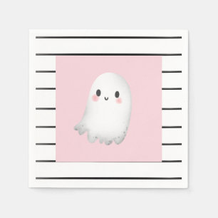 Ghost Hey Boo Pastel Pink Halloween Birthday Napkin