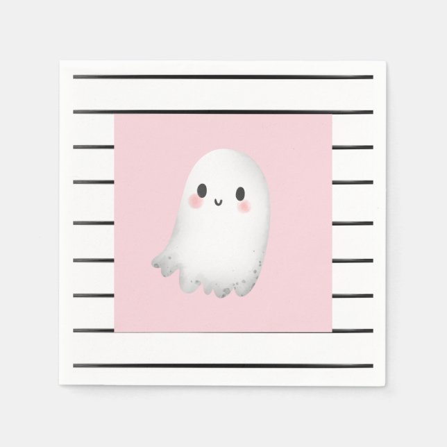 Ghost Hey Boo Pastel Pink Halloween Birthday  Napkin (Front)