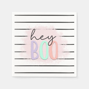 Ghost Hey Boo Pastel Pink Halloween Birthday Napkin