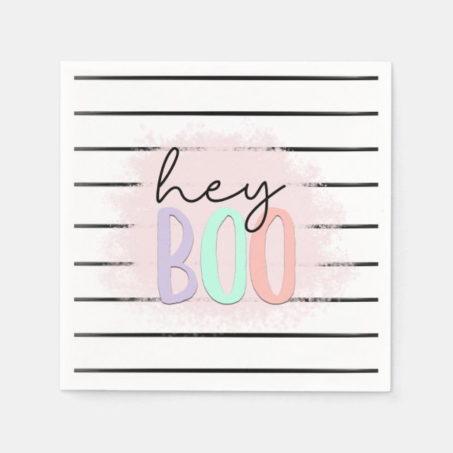 Ghost Hey Boo Pastel Pink Halloween Birthday  Napkin (Front)