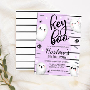 Ghost Hey Boo Pastel Purple Halloween Birthday  Invitation