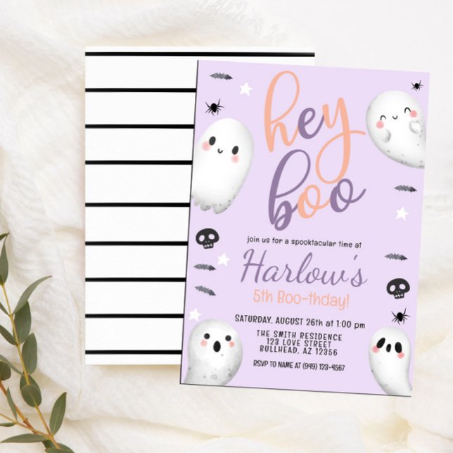Ghost Hey Boo Pastel Purple Halloween Birthday  Invitation (Creator Uploaded)