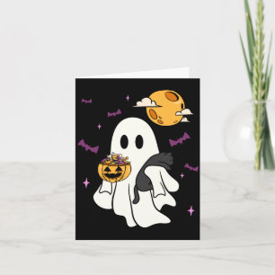 Ghost Holding A Black Cat Lazy Halloween Lover Men Card