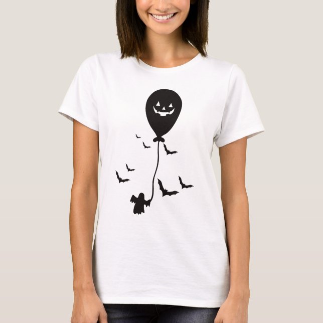 Ghost Holding Balloon - Cute and Simple Ghost Desi T-Shirt (Front)