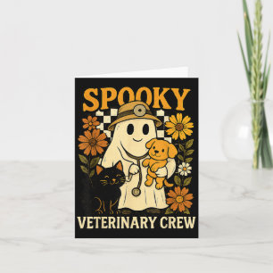 Ghost Holding Black Cat Dog Veterinarian Halloween Card