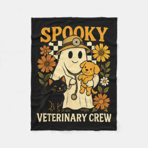 Ghost Holding Black Cat Dog Veterinarian Halloween Fleece Blanket