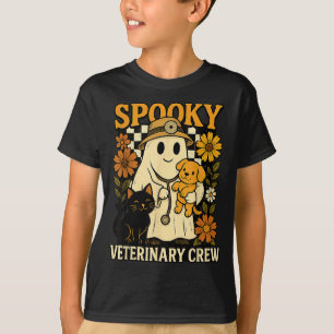 Ghost Holding Black Cat Dog Veterinarian Halloween T-Shirt
