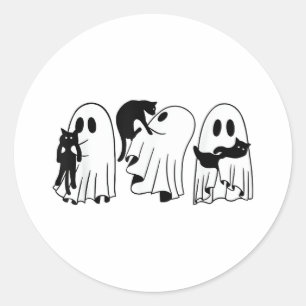 Ghost Holding Black Cat Funny Halloween Cat Lovers Classic Round Sticker