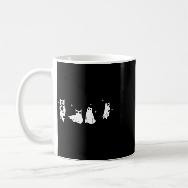 Ghost Holding Black Cat Funny Halloween Cat Lovers Coffee Mug (Left)
