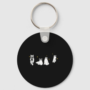 Ghost Holding Black Cat Funny Halloween Cat Lovers Key Ring