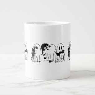 Ghost Holding Black Cat Funny Halloween Cat Lovers Large Coffee Mug