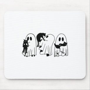 Ghost Holding Black Cat Funny Halloween Cat Lovers Mouse Mat