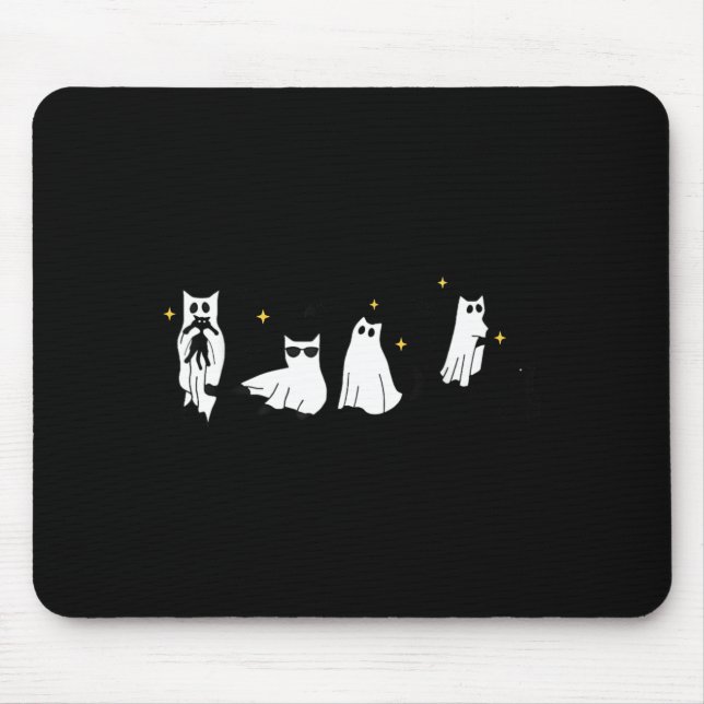 Ghost Holding Black Cat Funny Halloween Cat Lovers Mouse Mat (Front)