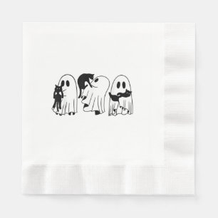 Ghost Holding Black Cat Funny Halloween Cat Lovers Napkin