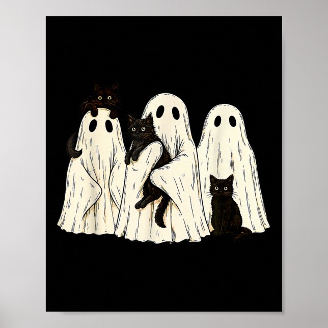 Ghost Holding Black Cat Funny Halloween Cat Lovers Poster (Front)