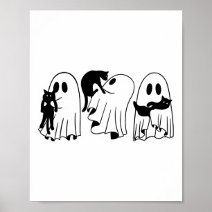 Ghost Holding Black Cat Funny Halloween Cat Lovers Poster