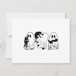 Ghost Holding Black Cat Funny Halloween Cat Lovers Save The Date