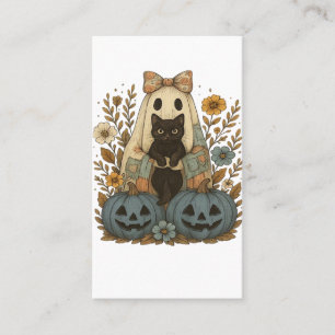 Ghost Holding Black Cat Groovy Floral Vintage Hall Business Card