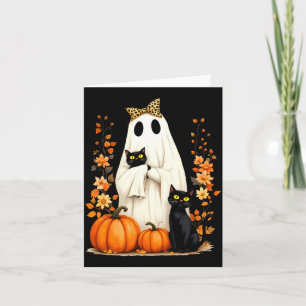 Ghost Holding Black Cat Halloween Cats Lover Women Card