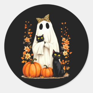Ghost Holding Black Cat Halloween Cats Lover Women Classic Round Sticker
