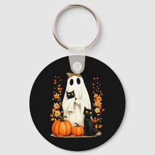 Ghost Holding Black Cat Halloween Cats Lover Women Key Ring