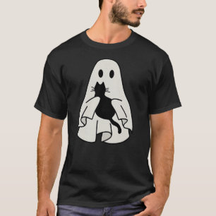 Ghost Holding Black Cat Halloween Friendship Theme T-Shirt