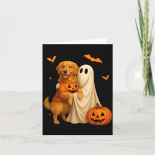 Ghost Holding Golden Dog Halloween - Funny Golden Card
