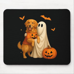 Ghost Holding Golden Dog Halloween - Funny Golden Mouse Mat