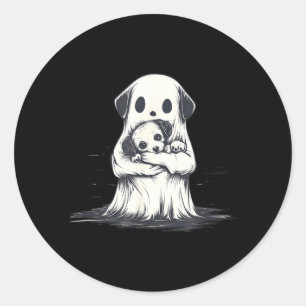 Ghost Holding Puppy Dog Funny Halloween Costume Classic Round Sticker