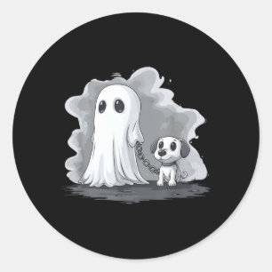 Ghost Holding Puppy Dog Funny Halloween Costume Classic Round Sticker