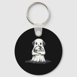 Ghost Holding Puppy Dog Funny Halloween Costume Key Ring