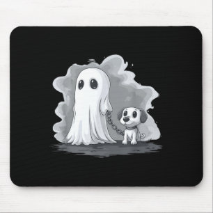 Ghost Holding Puppy Dog Funny Halloween Costume Mouse Mat