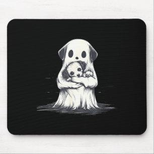 Ghost Holding Puppy Dog Funny Halloween Costume Mouse Mat