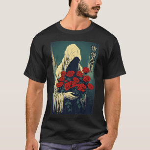 Ghost Holding Red Roses Halloween Sad Aesthetic St T-Shirt