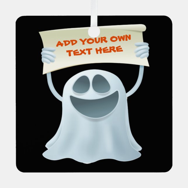Ghost holding text   metal tree decoration (Front)