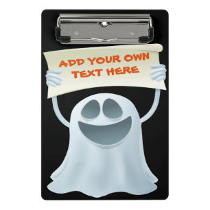 Ghost holding text mini clipboard