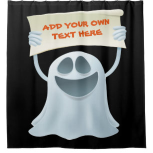 Ghost holding text shower curtain