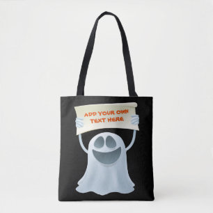 Ghost holding text  tote bag
