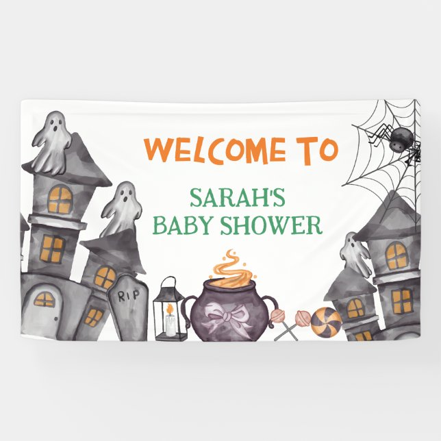Ghost House Halloween Baby Shower Fall Theme  Banner (Horizontal)