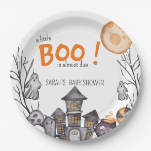 Ghost House Halloween Baby Shower Fall Theme Paper Plate