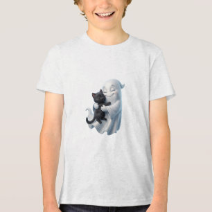 Ghost Hugging Black Cat Cute Halloween Design Tri-Blend Shirt