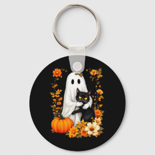 Ghost Hugging Black Cat Halloween Cats Lover Women Key Ring