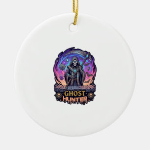 Ghost Hunter Grim Reaper Skeleton Scythe Purple Fl Ceramic Tree Decoration