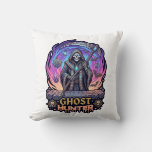 Ghost Hunter Grim Reaper Skeleton Scythe Purple Fl Cushion
