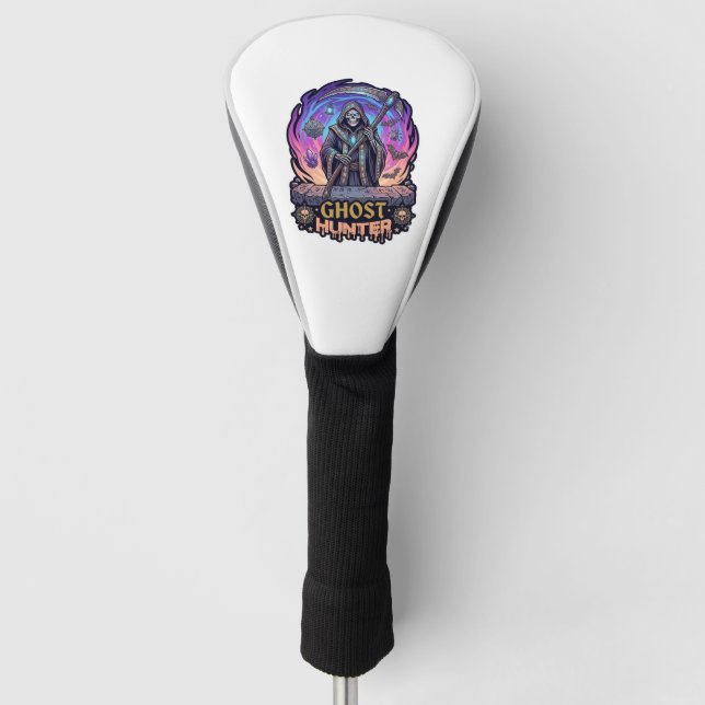 Ghost Hunter Grim Reaper Skeleton Scythe Purple Fl Golf Head Cover (Front)