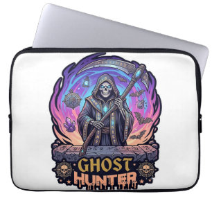 Ghost Hunter Grim Reaper Skeleton Scythe Purple Fl Laptop Sleeve