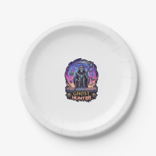 Ghost Hunter Grim Reaper Skeleton Scythe Purple Fl Paper Plate
